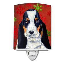 Load image into Gallery viewer, Basset Hound Red and Green Snowflakes Holiday Christmas Ceramic Night Light LH9329CNL