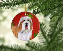 Load image into Gallery viewer, Bearded Collie Red Snowflake Holiday Christmas Ornament - Round Ceramic Ornament – Artist-Designed Keepsake Decoration LH9330