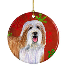 Load image into Gallery viewer, Bearded Collie Red Snowflake Holiday Christmas Ornament - Round Ceramic Ornament – Artist-Designed Keepsake Decoration LH9330