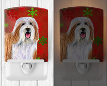 Load image into Gallery viewer, Bearded Collie Red and Green Snowflakes Holiday Christmas Ceramic Night Light LH9330CNL