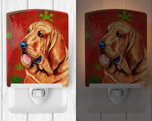 Load image into Gallery viewer, Bloodhound Red and Green Snowflakes Holiday Christmas Ceramic Night Light LH9331CNL