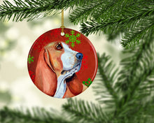 Load image into Gallery viewer, Basset Hound Red Snowflake Holiday Christmas Ornament - Round Ceramic Ornament – Artist-Designed Keepsake Decoration LH9332
