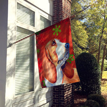 Load image into Gallery viewer, Basset Hound Red and Green Snowflakes Holiday Christmas Flag Canvas House Size