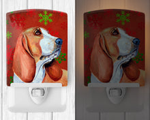 Load image into Gallery viewer, Basset Hound Red and Green Snowflakes Holiday Christmas Ceramic Night Light LH9332CNL
