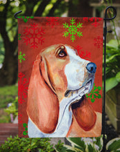 Load image into Gallery viewer, Basset Hound Red and Green Snowflakes Holiday Christmas Garden Flag – Decorative Outdoor Yard Flag