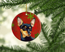 Load image into Gallery viewer, Min Pin Red Snowflake Holiday Christmas Ornament - Round Ceramic Ornament – Artist-Designed Keepsake Decoration LH9335