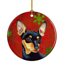Load image into Gallery viewer, Min Pin Red Snowflake Holiday Christmas Ornament - Round Ceramic Ornament – Artist-Designed Keepsake Decoration LH9335