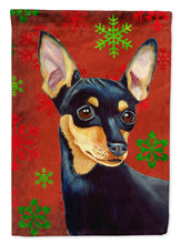 Load image into Gallery viewer, Min Pin Red and Green Snowflakes Holiday Christmas Flag Canvas House Size
