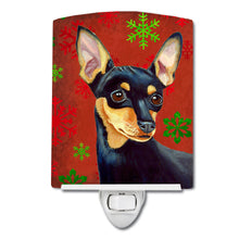 Load image into Gallery viewer, Min Pin Red and Green Snowflakes Holiday Christmas Ceramic Night Light LH9335CNL
