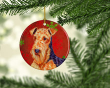 Load image into Gallery viewer, Airedale Red Snowflake Holiday Christmas Ornament - Round Ceramic Ornament – Artist-Designed Keepsake Decoration LH9336