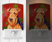Load image into Gallery viewer, Airedale Red and Green Snowflakes Holiday Christmas Ceramic Night Light LH9336CNL