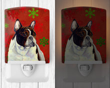 Load image into Gallery viewer, French Bulldog Red and Green Snowflakes Holiday Christmas Ceramic Night Light LH9337CNL