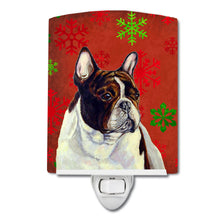 Load image into Gallery viewer, French Bulldog Red and Green Snowflakes Holiday Christmas Ceramic Night Light LH9337CNL