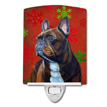 Load image into Gallery viewer, French Bulldog Red and Green Snowflakes Holiday Christmas Ceramic Night Light LH9340CNL