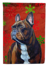 Load image into Gallery viewer, French Bulldog Red and Green Snowflakes Holiday Christmas Garden Flag – Decorative Outdoor Yard Flag