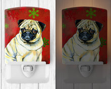 Load image into Gallery viewer, Pug Red and Green Snowflakes Holiday Christmas Ceramic Night Light LH9342CNL