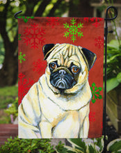 Load image into Gallery viewer, Pug Red and Green Snowflakes Holiday Christmas Garden Flag – Decorative Outdoor Yard Flag