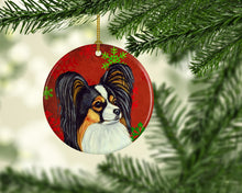Load image into Gallery viewer, Papillon Red Snowflake Holiday Christmas Ornament - Round Ceramic Ornament – Artist-Designed Keepsake Decoration LH9345