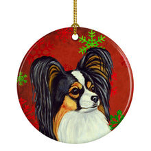 Load image into Gallery viewer, Papillon Red Snowflake Holiday Christmas Ornament - Round Ceramic Ornament – Artist-Designed Keepsake Decoration LH9345