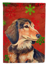 Load image into Gallery viewer, Dachshund Red and Green Snowflakes Holiday Christmas Garden Flag – Decorative Outdoor Yard Flag
