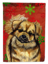 Load image into Gallery viewer, Tibetan Spaniel Red Green Snowflake Holiday Christmas Garden Flag – Decorative Outdoor Yard Flag