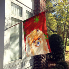 Load image into Gallery viewer, Pomeranian Red and Green Snowflakes Holiday Christmas Flag Canvas House Size