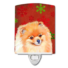Load image into Gallery viewer, Pomeranian Red and Green Snowflakes Holiday Christmas Ceramic Night Light LH9350CNL