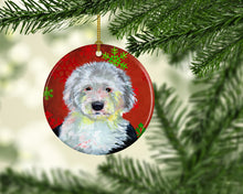 Load image into Gallery viewer, Old English Sheepdog Red Snowflake Holiday Christmas Ornament - Round Ceramic Ornament – Artist-Designed Keepsake Decoration LH9351