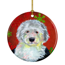Load image into Gallery viewer, Old English Sheepdog Red Snowflake Holiday Christmas Ornament - Round Ceramic Ornament – Artist-Designed Keepsake Decoration LH9351