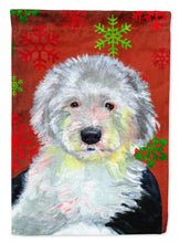 Load image into Gallery viewer, Old English Sheepdog Red Snowflakes Holiday Christmas Flag Canvas House Size