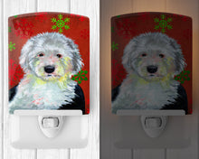 Load image into Gallery viewer, Old English Sheepdog Red  Green Snowflakes Holiday Christmas Ceramic Night Light LH9351CNL