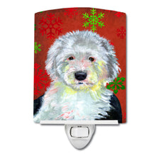 Load image into Gallery viewer, Old English Sheepdog Red  Green Snowflakes Holiday Christmas Ceramic Night Light LH9351CNL