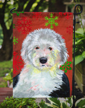 Load image into Gallery viewer, Old English Sheepdog Red  Green Snowflakes Holiday Christmas Garden Flag – Decorative Outdoor Yard Flag