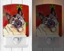 Load image into Gallery viewer, Norwegian Elkhound Red and Green Snowflakes Holiday Christmas Ceramic Night Light LH9353CNL