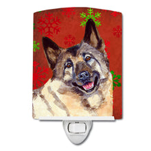 Load image into Gallery viewer, Norwegian Elkhound Red and Green Snowflakes Holiday Christmas Ceramic Night Light LH9353CNL