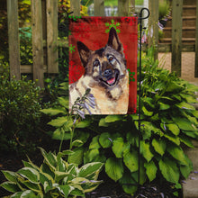Load image into Gallery viewer, Norwegian Elkhound Red and Green Snowflakes Holiday Christmas Garden Flag – Decorative Outdoor Yard Flag