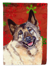 Load image into Gallery viewer, Norwegian Elkhound Red and Green Snowflakes Holiday Christmas Garden Flag – Decorative Outdoor Yard Flag