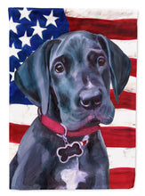 Load image into Gallery viewer, Black Great Dane Puppy USA Patriotic American Flag Flag Canvas House Size LH9544CHF
