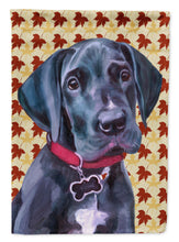Load image into Gallery viewer, Black Great Dane Puppy Fall Leaves Flag Canvas House Size LH9558CHF