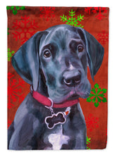 Load image into Gallery viewer, Black Great Dane Puppy Red Snowflakes Holiday Christmas Garden Flag - Outdoor Decorative Yard Flag LH9579GF