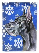 Load image into Gallery viewer, Black Great Dane Winter Snowflakes Holiday Flag Canvas House Size LH9585CHF