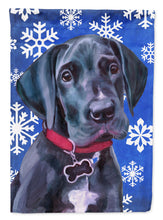 Load image into Gallery viewer, Black Great Dane Puppy Winter Snowflakes Holiday Flag Canvas House Size LH9586CHF