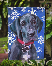 Load image into Gallery viewer, Black Great Dane Puppy Winter Snowflakes Holiday Garden Flag - Outdoor Decorative Yard Flag LH9586GF