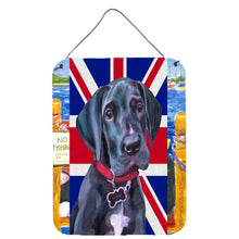 Load image into Gallery viewer, Black Great Dane Puppy with English Union Jack British Flag Wall or Door Hanging Prints LH9600DS1216