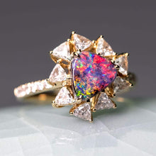 Load image into Gallery viewer, La Estrella - Halo Trillion Diamond Boulder Opal Engagement Ring 18K Yellow Gold