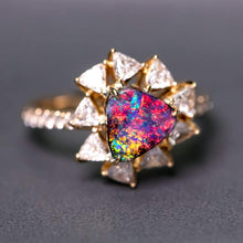 Load image into Gallery viewer, La Estrella - Halo Trillion Diamond Boulder Opal Engagement Ring 18K Yellow Gold