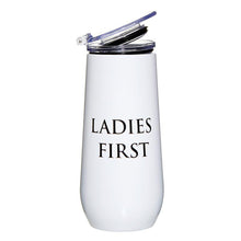 Load image into Gallery viewer, Ladies First Champagne Tumbler with Fliptop Lid | Stainless Steel Insulated Flute
