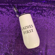 Load image into Gallery viewer, Ladies First Champagne Tumbler with Fliptop Lid | Stainless Steel Insulated Flute