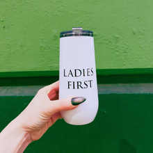 Load image into Gallery viewer, Ladies First Champagne Tumbler with Fliptop Lid | Stainless Steel Insulated Flute