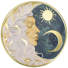 Load image into Gallery viewer, Lady Moon Wall Decor | Celestial Metal Wall Art | Gold Accent Moon Sign